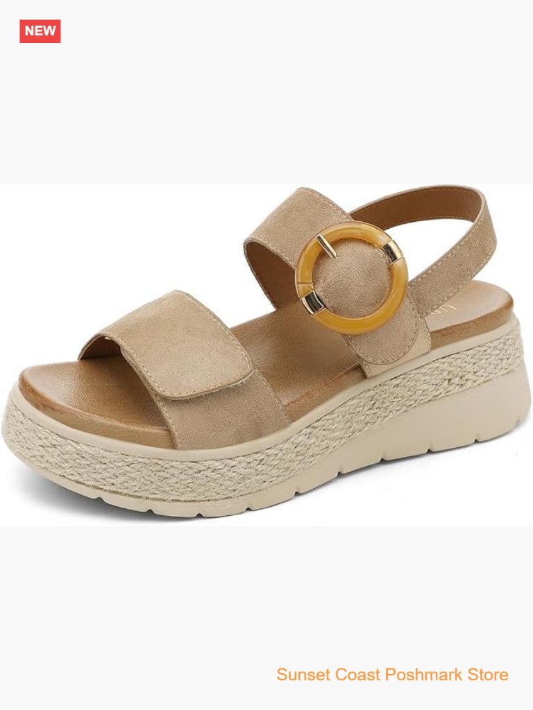 Womens Espadrille Platform Sandals Low Wedge Heel Arch Support Cushion Insole